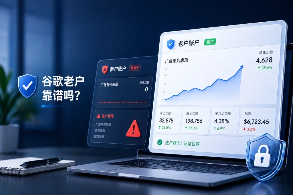 谷歌老户靠谱吗 稳定投放与账户表现对比示意图